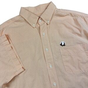Creekwood Mens XL Orange Gingham Check Short Sleeve Button Down Cotton Shirt USA